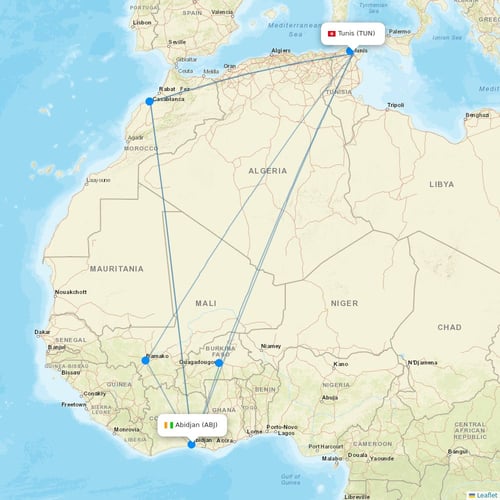 Tunisair flights between Tunis and Abidjan