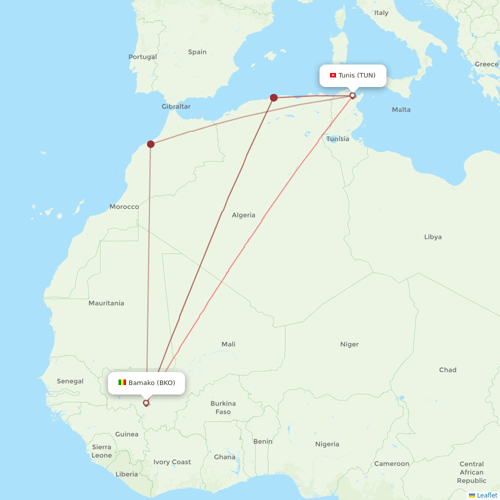 Tunisair flights between Tunis and Bamako