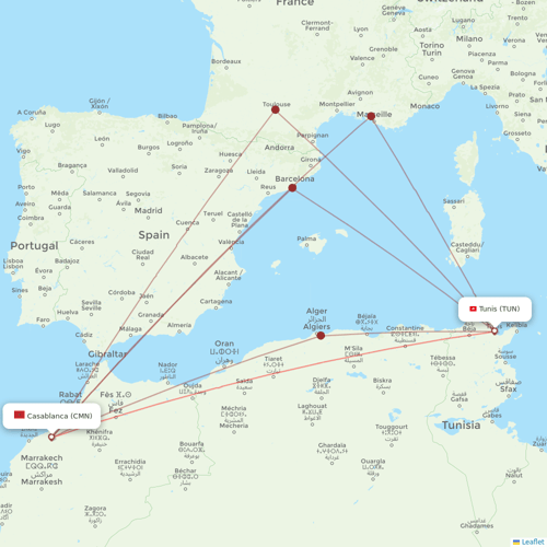 Nouvelair Tunisie flights between Tunis and Casablanca