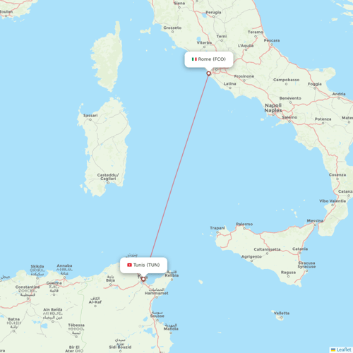 Tunisair flights between Tunis and Rome