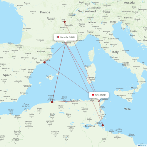 Tunisair flights between Tunis and Marseille