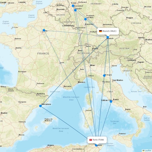 Tunisair flights between Tunis and Munich