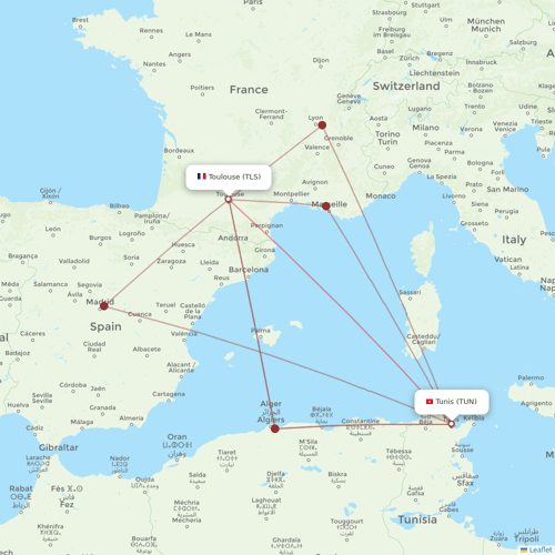 Tunisair flights between Tunis and Toulouse