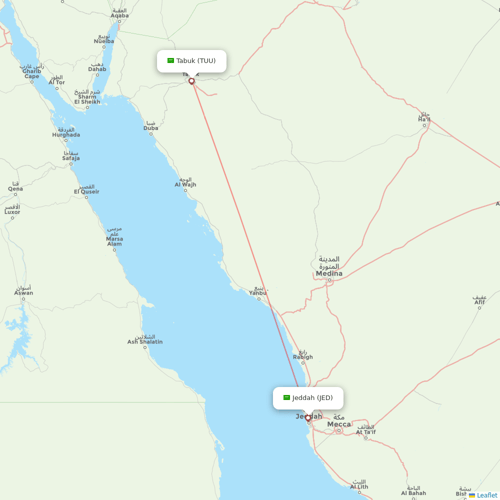 Saudia flights between Tabuk and Jeddah