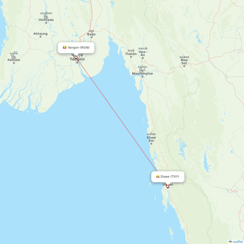 Myanmar National Airlines flights between Dawe and Yangon