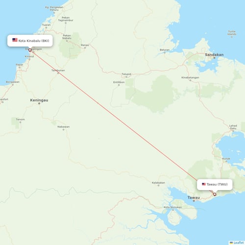 Firefly flights between Tawau and Kota Kinabalu