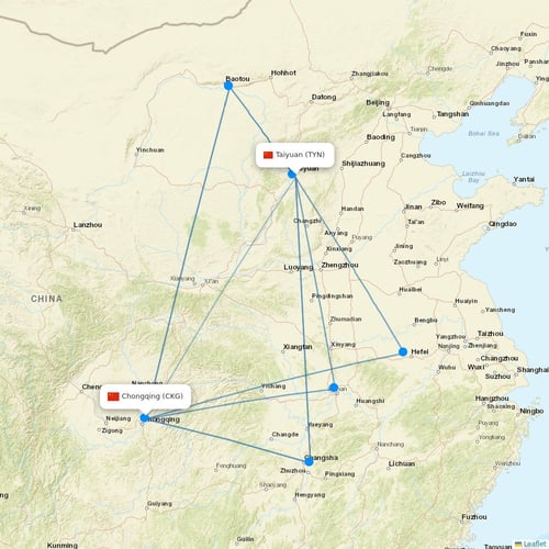Ruili Airlines flights between Taiyuan and Chongqing