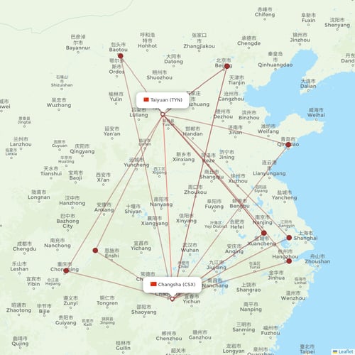 Joy Air flights between Taiyuan and Changsha