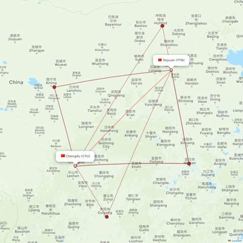 Tibet Airlines flights between Taiyuan and Chengdu