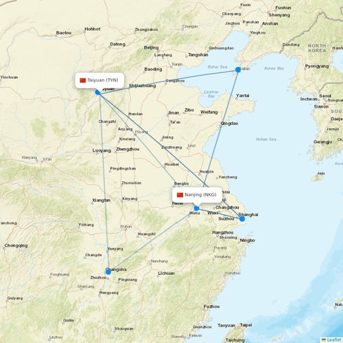 9 Air Co flights between Taiyuan and Nanjing