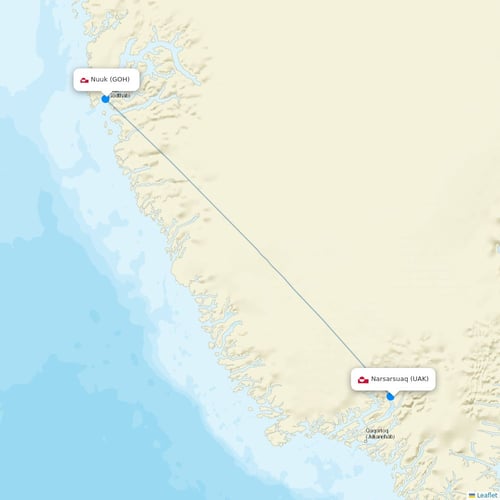 Air Greenland flights between Narsarsuaq and Nuuk