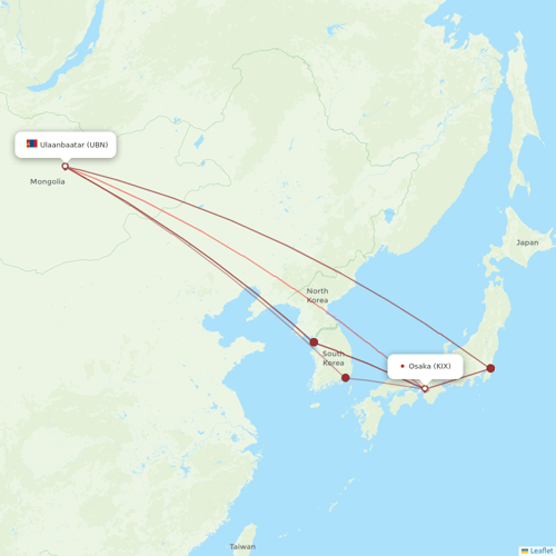 Miat - Mongolian Airlines flights between Ulaanbaatar and Osaka