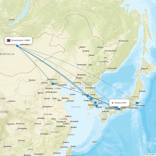 Miat - Mongolian Airlines flights between Ulaanbaatar and Osaka