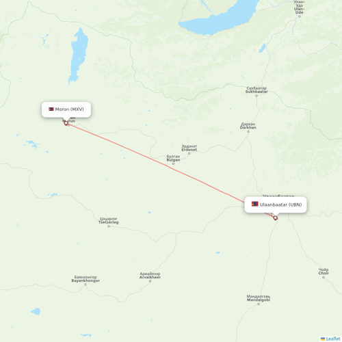 Miat - Mongolian Airlines flights between Ulaanbaatar and Moron