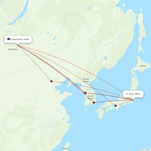 Aero Mongolia flights between Ulaanbaatar and Tokyo