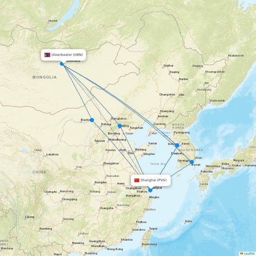 Miat - Mongolian Airlines flights between Ulaanbaatar and Shanghai