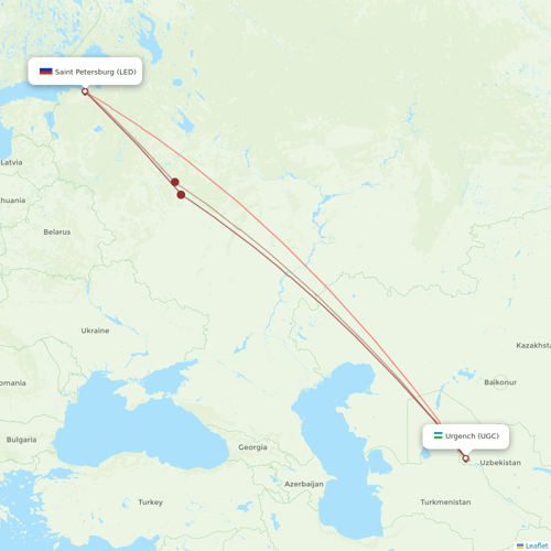 Uzbekistan Airways flights between Urgench and Saint Petersburg