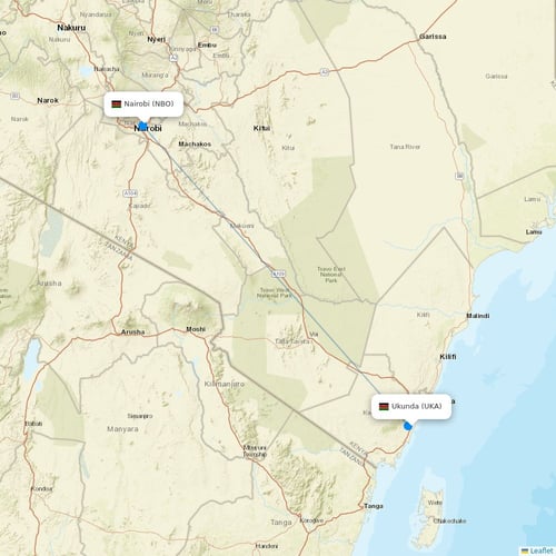 Jambojet Limited flights between Ukunda and Nairobi