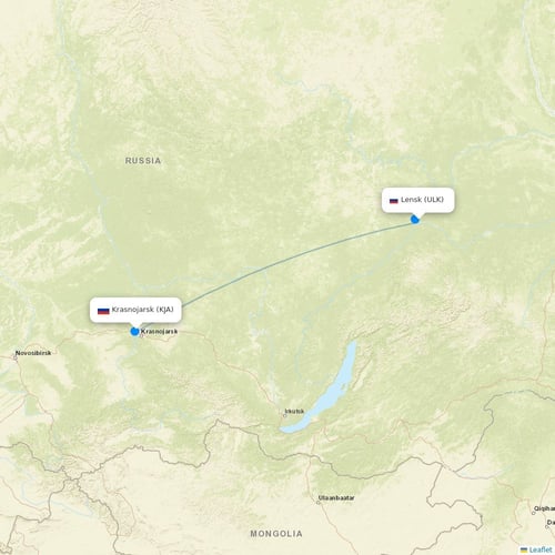 KrasAvia flights between Lensk and Krasnojarsk