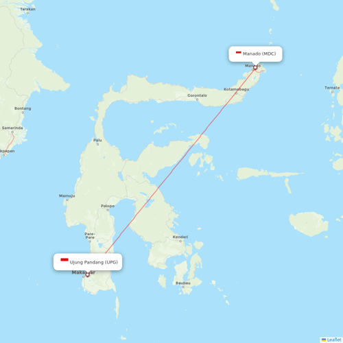 Lion Air flights between Ujung Pandang and Manado