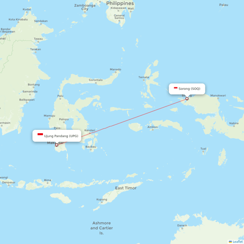 Lion Air flights between Ujung Pandang and Sorong