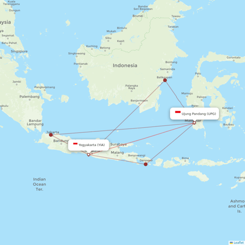 Lion Air flights between Ujung Pandang and Yogyakarta