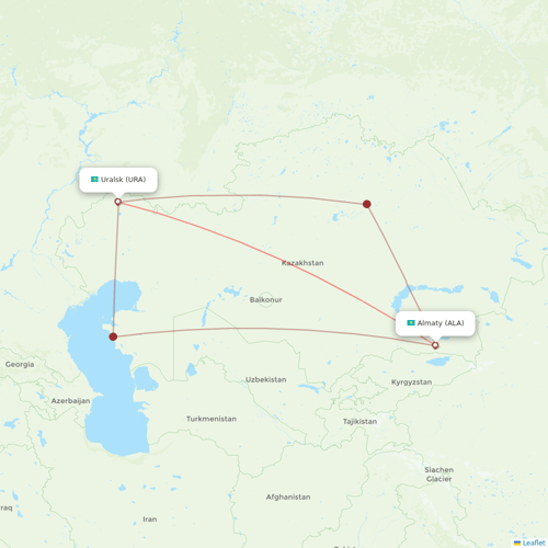 Air Astana flights between Uralsk and Almaty