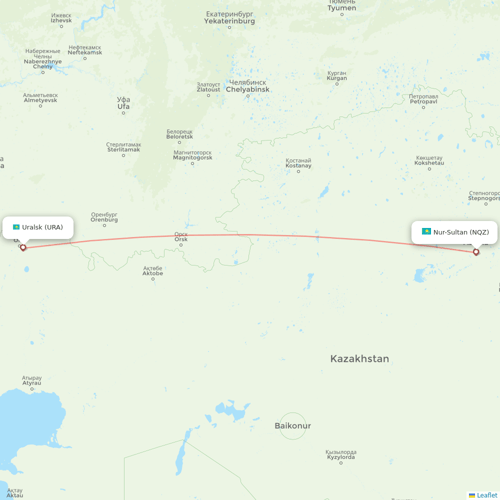 Air Astana flights between Uralsk and Astana