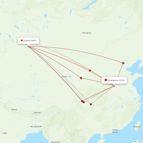 West Air (China) flights between Urumqi and Zhengzhou