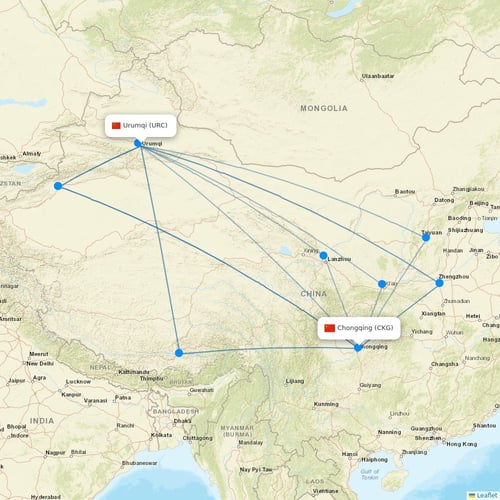 Chongqing Airlines flights between Urumqi and Chongqing