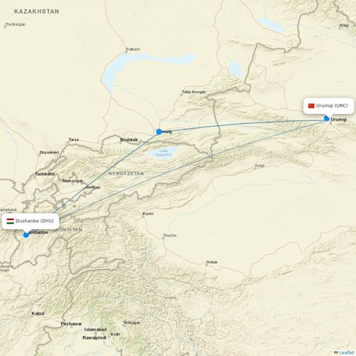 Air Southwest flights between Urumqi and Dushanbe