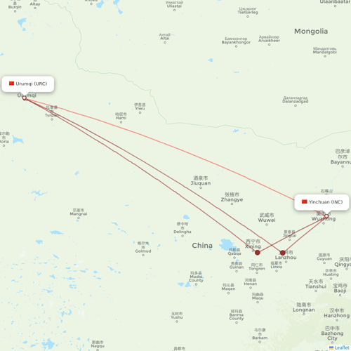 Okay Airways flights between Urumqi and Yinchuan