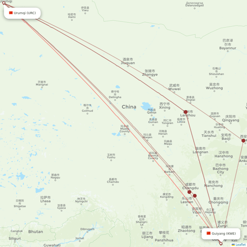 Tianjin Airlines flights between Urumqi and Guiyang