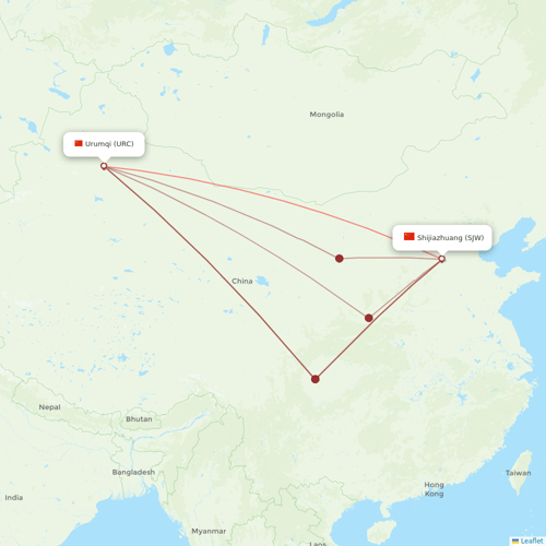 Hebei Airlines flights between Urumqi and Shijiazhuang