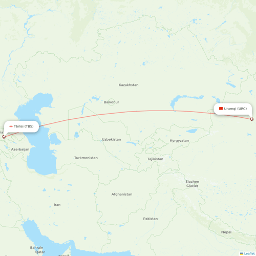 Myway Airlines flights between Urumqi and Tbilisi