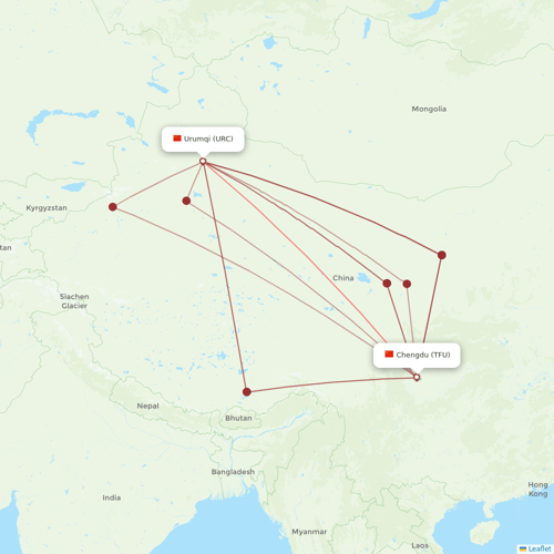 Sichuan Airlines flights between Urumqi and Chengdu