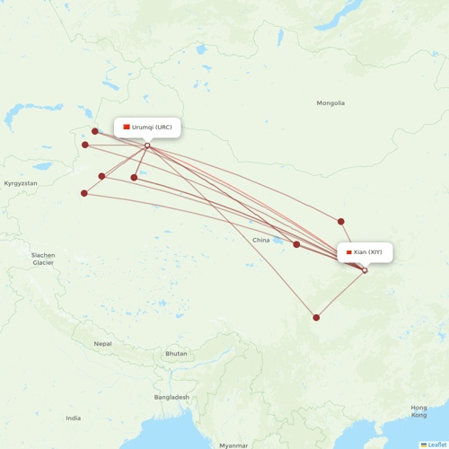Okay Airways flights between Urumqi and Xian