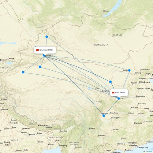 Okay Airways flights between Urumqi and Xian