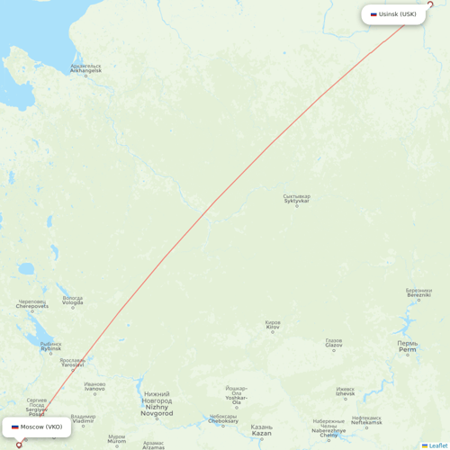 UTair flights between Usinsk and Moscow