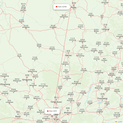Tianjin Airlines flights between Yulin and Xian