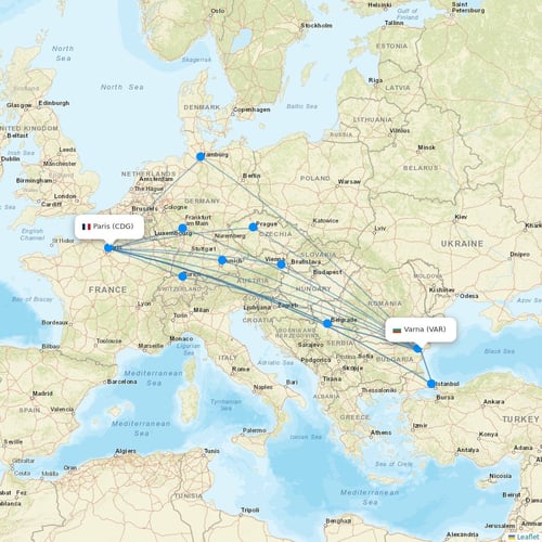 Bulgaria Air flights between Varna and Paris