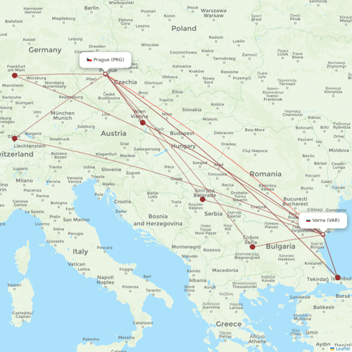 Bulgaria Air flights between Varna and Prague