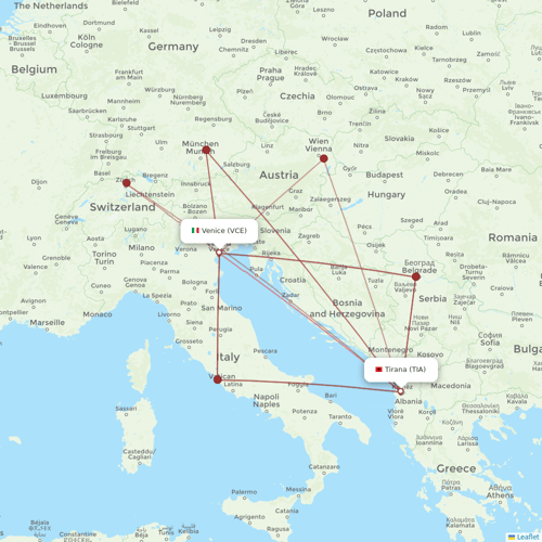Albawings flights between Venice and Tirana