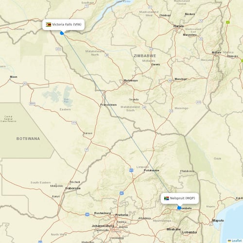 Fastjet flights between Victoria Falls and Nelspruit