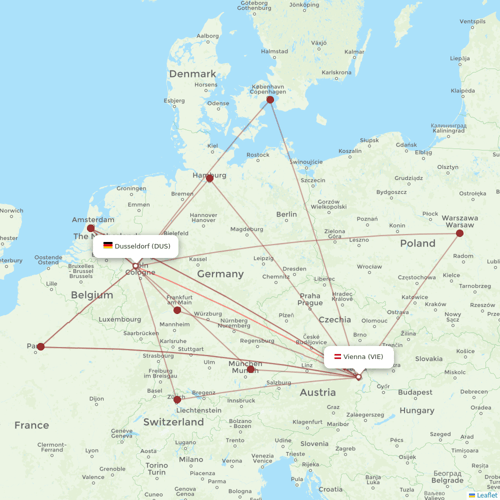 Austrian flights between Vienna and Dusseldorf