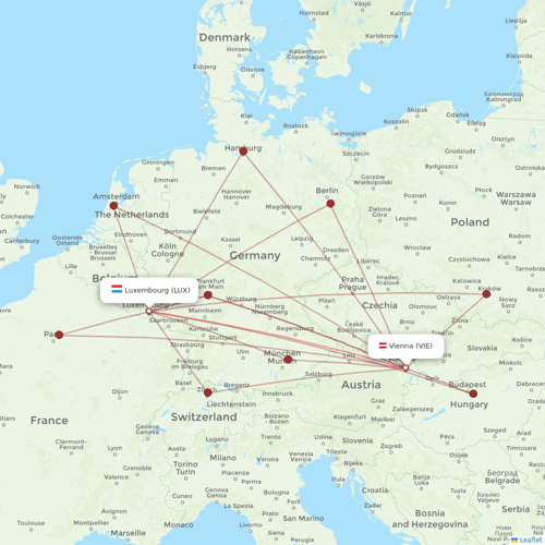 Luxair flights between Vienna and Luxembourg