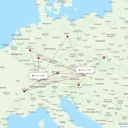 Austrian flights between Vienna and Zurich
