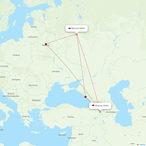 UTair flights between Moscow and Yerevan