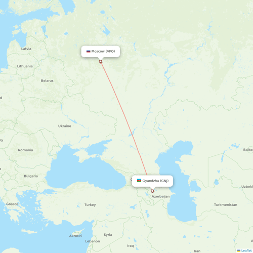 UTair flights between Moscow and Gyandzha