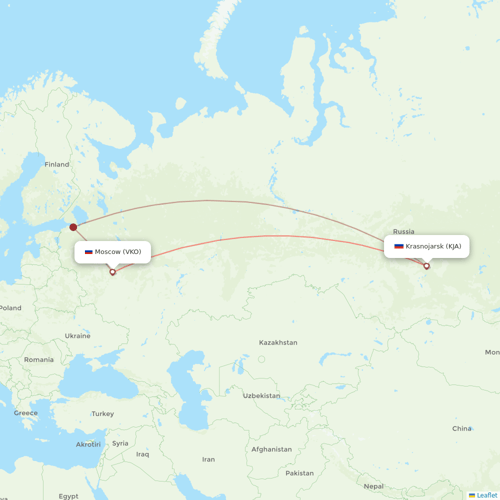 UTair flights between Moscow and Krasnojarsk